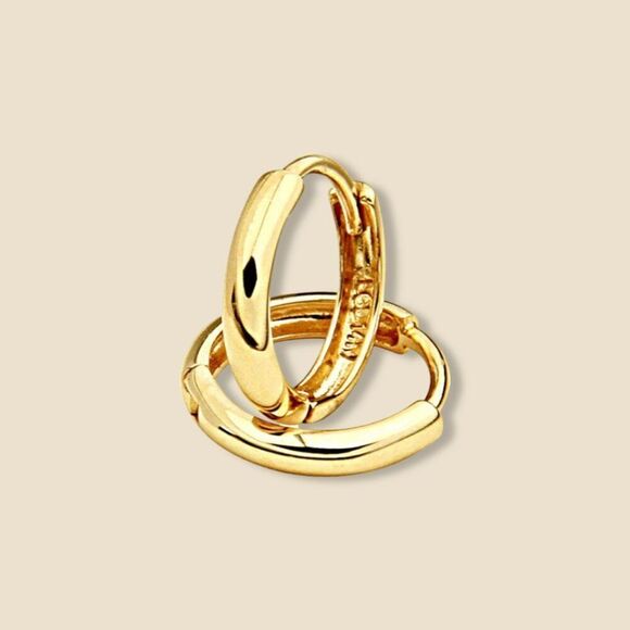 14K Yellow Gold Small Plain Huggie Earrings (8x8 mm) - Picture 1 of 4